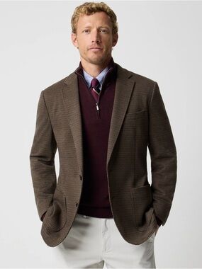 J. Crew Factory Classic Fit Double-Knit Thompson Blazer 38R Coffee Check Brown